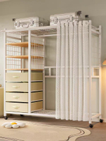 簡易衣櫃落地防塵掛衣服臥室家用開放式多功能收納衣櫃帶簾可移動