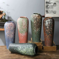 全城热卖 - 35CM高端景德鎮陶瓷復古風花瓶家居擺件侘寂風花器銀柳水培插花瓶