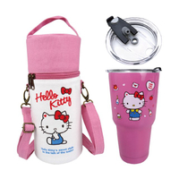 小禮堂 Hello Kitty 冰霸杯 附提袋 870ml (粉側坐款)