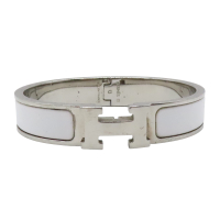 【二手名牌BRAND OFF】HERMES 愛馬仕 白色 合金 琺瑯 Clic Clac H 細版 手環