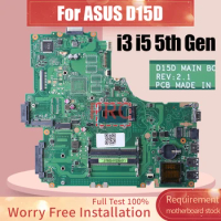 For ASUS D15D Laptop Motherboard REV:2.1 i3 i5 5th Gen 69N01BMATA01 Notebook Mainboard