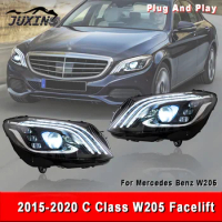 For Mercedes Benz C Class W205 C180 C200 C260 C300 DRL LED Headlight Assembly Upgrade Maybach Design Head Lamp
