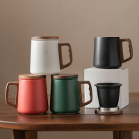 日式高檔茶水分離泡茶杯陶瓷創意木蓋水杯木柄帶過濾馬克杯禮盒