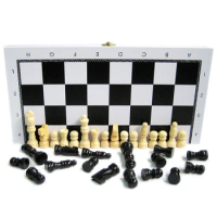 BSTFAMLY wood chess set, portable game of international chess, 29*27.5*1.3cm folding wooden chessboard chess game I34