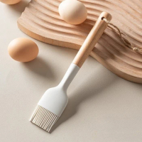 Silicone Oil Brush with Wooden Handle Hangable Brush Bread Oil Cream Cooking Basting Kitchen Accessories For BBQ Cake Bread