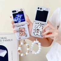Japan Cute Bear Rabbit Round Beads Bracelet Clear Case For Samsung Galaxy Z Flip 5 4 3 5G Shockproof Cover For Galaxy Z Flip5