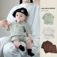 Baby Boy Summer Outfit, Korean Style Fashionable Knit Thin Short Sleeve Shorts Two-Piece Set for One