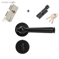 Bedroom Magnetic Security Door Lock Black Indoor Door Handle Lockset Suit Household Mute Split Mechanical Locks Hardware Fitting