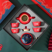 Chinese Wedding Red Teaware Set Ceramic Tea Set Kung Fu Tea Porcelain Gaiwan Cup Creative Tea Ceremony