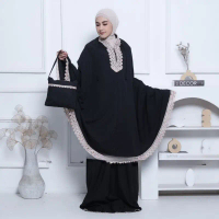 Mukena Dewasa 2 in 1 Katun Renda Hitam