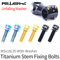 RISK 6pcs/box MTB Road Bike M5x18 M5x20 Handlebar Stem Fixing Bolts Bicycle Front Fork Fixed Screw With Washers Titanium Alloy