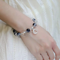 Gelang manik retak aesthetic + liontin bintang bulan mewah Bracelet cecek kristal elegan import kore