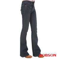 BOBSON 女款低腰貼口袋中喇叭牛仔褲(藍53)