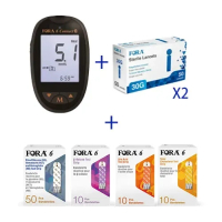 Fora 6 多功能血糖機套裝 + FORA福爾採血針(滅菌) 50支 × 2 + Fora三合一/血酮/尿酸/膽固醇試紙各一盒 