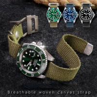 Vintage Breathable canvas watch strap For Rolex Black green water ghost Hamilton Seiko tudor 20mm 22mm Men's Braid Fabric Bands