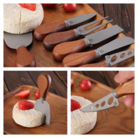 Stainless Steel Cheese Knife Set with Wooden Handle Professional Kitchen Dinnerware Cheese Pizza Butter Forks