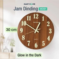 TaffHOME Jam Dinding Bulat Quartz Luminous Glow in The Dark 30cm Wooden
