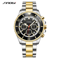 SINOBI Luxury Brand Business Men's Watch Fashion 43mm Dial Plate Stainless Steel Strap Calendar Date Sports Men Wristwatches