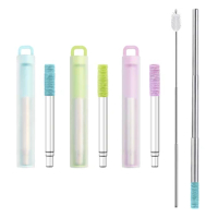 Reusable Telescopic Straw Portable Drinking Straw Set for Travel 304 Stainless Steel Collapsible Metal Straw with Cleaning Brush