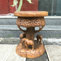泰式木雕大象換鞋凳 泰國創意招財象實木凳 東南亞原木雕刻凳