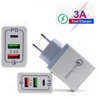 100pcs PD Type-C Type C USB C Charger Travel Adapter + 18W Smart QC 3.0 USB Fast Charging QC3.0 For iPhone samsung Galaxy