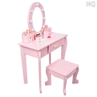全新 .兒童化妝桌椅 北歐風家庭版木質梳妝檯 粉色帶燈梳妝檯 過家家玩具 公主玩具