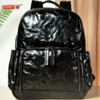 Casual First Layer Vegetable Tanning Leather Laptop Backpack Men's Traveling Bag Leather Backpack Computer Bag Trend
