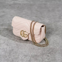 GUCCI Tas GUCCI MARMONT GG SHINE GOLD PINK SUPER MINI SHOULDER BAG 100% ORIGINAL