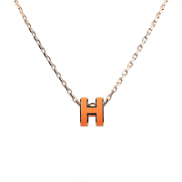 HERMES Mini Pop金屬琺瑯H字LOGO立體簍空設計鉤扣項鍊(玫瑰金x蜜桔橙)