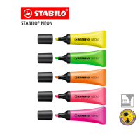 STABILO Neon (72/24,72/33,72/54,72/56,72/58) ปากกา ปากกาเน้นข้อความ ปากกาไฮไลท์ ด้ามนิ่ม ชุด 5 สี