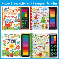 Usborne Children Fingerprint Books with Rubber Stamp Ink Pad Activities Doodling Book Kids Kindergarten DIY Craft Montessori Toy