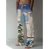 Japanese Samurai Cat Prints Wide Leg Pants Harajuku Casual Pants Hipster Summer Trousers Streetwear Sweapants Men Women Clothing
