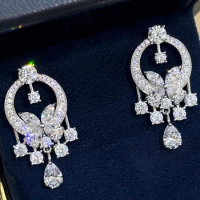 Custom Solid 10K White Gold Women Stud Drop Earrings Water Drop Moissanite Diamonds Wedding Engagement Anniversary Earrings