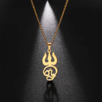 EUEAVAN India Tamil Om Symbol Pendant Necklace Stainless Steel Vintage Trident Yoga Shiva Symbol Necklaces Amulet Jewelry Gifts