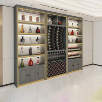 High end lacquer wine cabinet display cabinet, red wine cabinet, commercial winery wine cellar, villa wine solid wood display ra