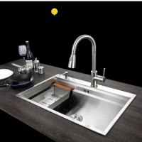 C&amp;C SUS304 Stainless Steel Kitchen Sink Vessel Set With Faucet Single Sink Kitchen Sink Washing Vanity