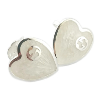 【GUCCI 古馳】925純銀-Interlocking G 乳白色琺瑯心形針式耳環