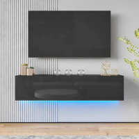 Floating TV Stands with LED Lights 55" Wall Mounted Floating Entertainment Center High Gloss TV Console with Door and Storage US