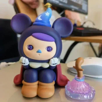 Sitting PUCKY MOUSE Purple Dark Blue Figure Kawaii Magician Wizard Elf Doll Trendy Figurine Designer Toy Collection Gift