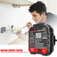 Digital Display Socket Tester RCD Test Outlet Socket Tester with 7 LED Lights Multi-function Electroscope for Electrical Testing