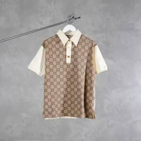 Polo GUCCI GG MONOGRAM BROWN BEIGE CREAM SILK POLO 100% ORIGINAL L