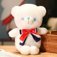 1pc 30CM Small Teddy Bear Plush Toy Stuffed Animal Soft White Bear With Bow Tie Plushie Doll Kawaii Christmas Gifts For Kids
