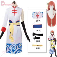 Anime Gintama Kagura Cosplay Costume Wig Kagura Kungfu Red Top Pants Dress Outfit Halloween Cosplay 