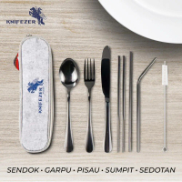 Peralatan Dapur KNIFEZER Set Alat Makan Sendok Garpu Pisau Sumpit Sedotan dengan Pouch - EA02300 - B