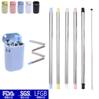 Stainless Steel straws 304 Folding Straw Easy to Clean Reusable Edible Silicon Portable collapsible straw metal straws