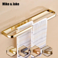 Luxury gold Double Towel Bar,golden Towel Holder,Solid Brass Made,Gold European style Bath towel bar Bathroom Accessories