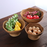 越南藤編 花邊圓底果籃 水果盤客廳 零食雜物糖果籃 創意茶幾幹果盒