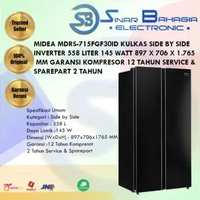 MIDEA MDRS-715FGF30ID KULKAS SIDE BY SIDE INVERTER 558 LITER 145 WATT 897 X 706 X 1.765 MM GARANSI K