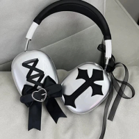 ECHOME Airpods Max Cases Cover Black Bow Headphone Decoration Cross Design Earphone Protection Case Earphone Accessories Y2Kgift