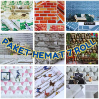 Paket 7 Roll COD | Terlaris Wallpaper Sticker Dinding Murah Batu Alam 3D | Polos | Abu | Hitam | COK